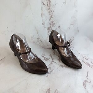 Sofft Heels Womens 10 41 Brown Mary Jane Pumps Strap Leather Shoe Almond